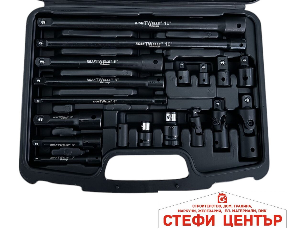Комплект ударни преходници и удължения 18 части -  1/4",3/8", 1/2" KraftWelle - Image 3