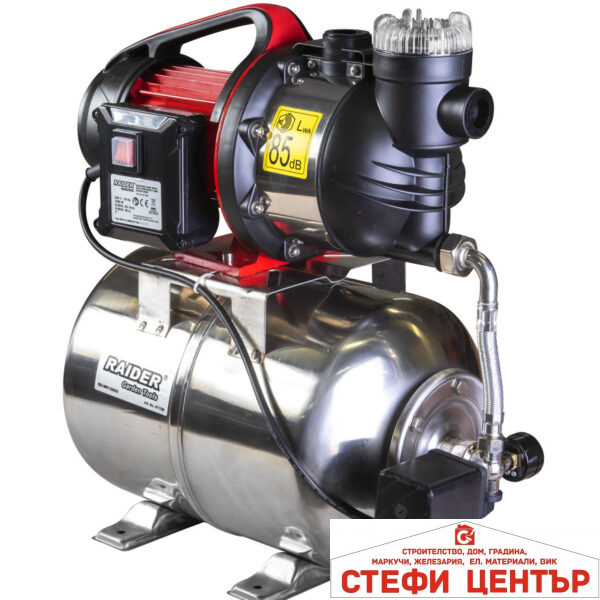 Хидрофор 1300W 1" max 80L/min 3bar 48m Inox+ RAIDER RD-WP1300S