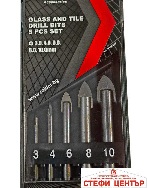 Свредла за стъкло 5бр. ø3 4 6 8 и 10mm к-т