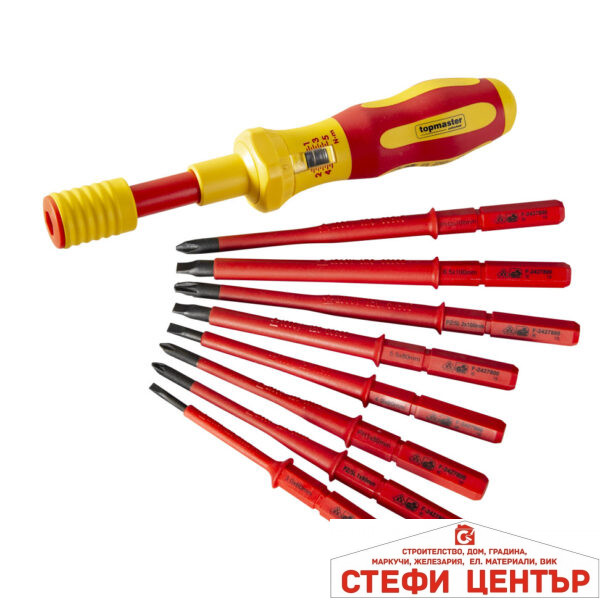 Отвертка изолирана с накрайници динамометрична к-т 9бр Topmaster Professional