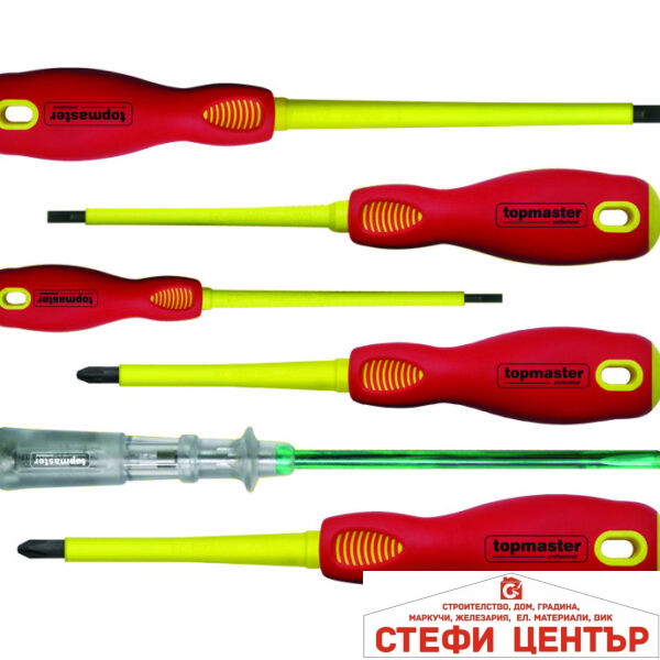 Отвертки изолир. 1000V права и кръст. к-т 6бр Topmaster Professional