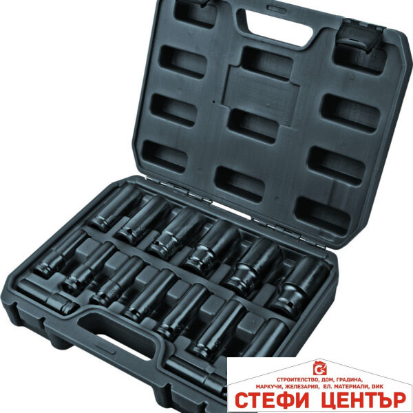 Вложки ударни удължени 1/2"Dr сет 15бр 10-32mm Cr-Mo Topmaster Professional