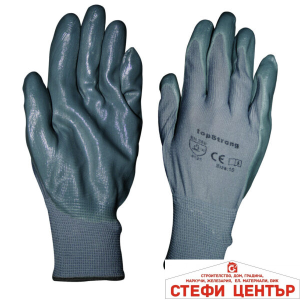 Ръкавици сивo трико / сив нитрил - хенгер TopStrong