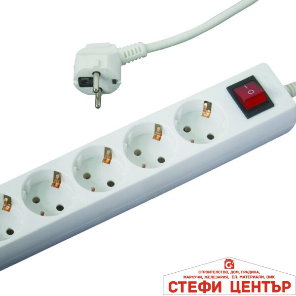 Разклонител 5 гнезда с кабел 1.5m х1.5mm2 с ключMK