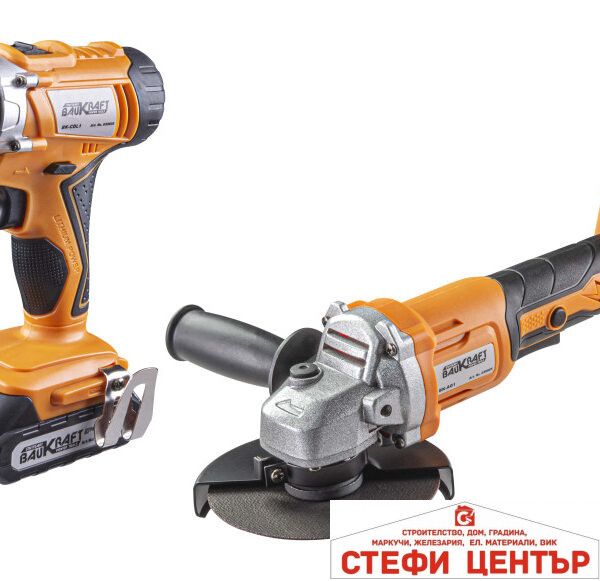 К-т акум. безчетков ъглошлайф и ударна бормашина BAUKRAFT BK-AGCDL1