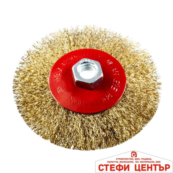 Четка телена за ъглошлайф конусна месинг Ø115mm M14