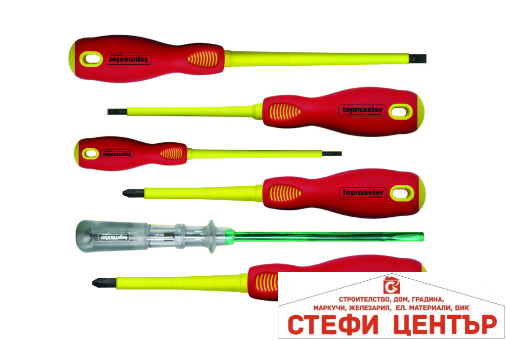 Отвертки изолир. 1000V права и кръст. к-т 6бр Topmaster Professional Отвертки изолир. 1000V права и кръст. к-т 6бр Topmaster Professional