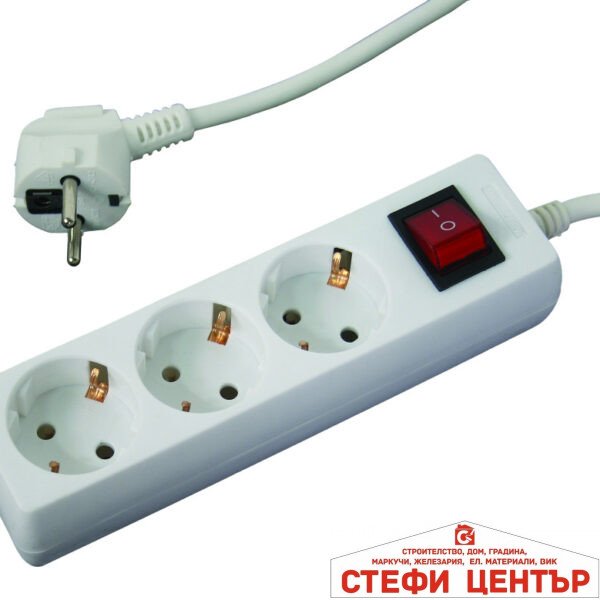 Разклонител 3 гнезда с кабел 1.5m х1.5mm2 с ключMK