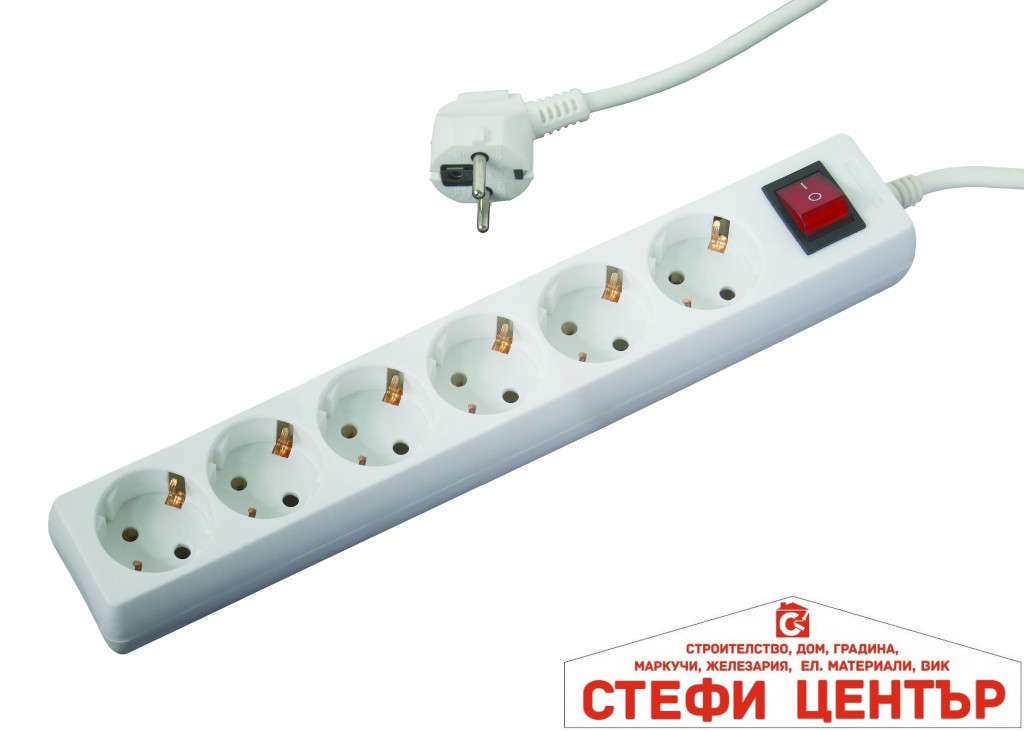 Разклонител 6 гнезда с кабел 1.5m х1.5mm2 с ключMK Разклонител 6 гнезда с кабел 1.5m х1.5mm2 с ключMK