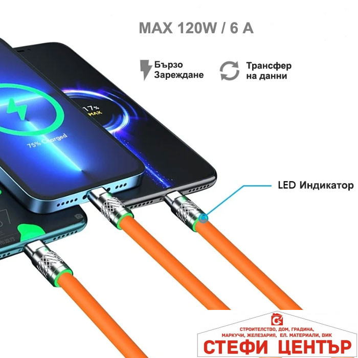 Кабел за зареждане 3 в 1 - PG69 (оранжев) - Image 2
