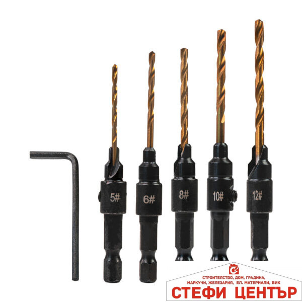 Свредла с фрезенк за дърво 1/4" hex 5бр. Ø5