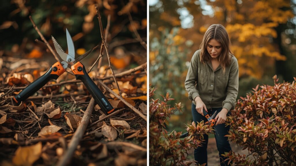 Акумулаторни ножици в есенна градина