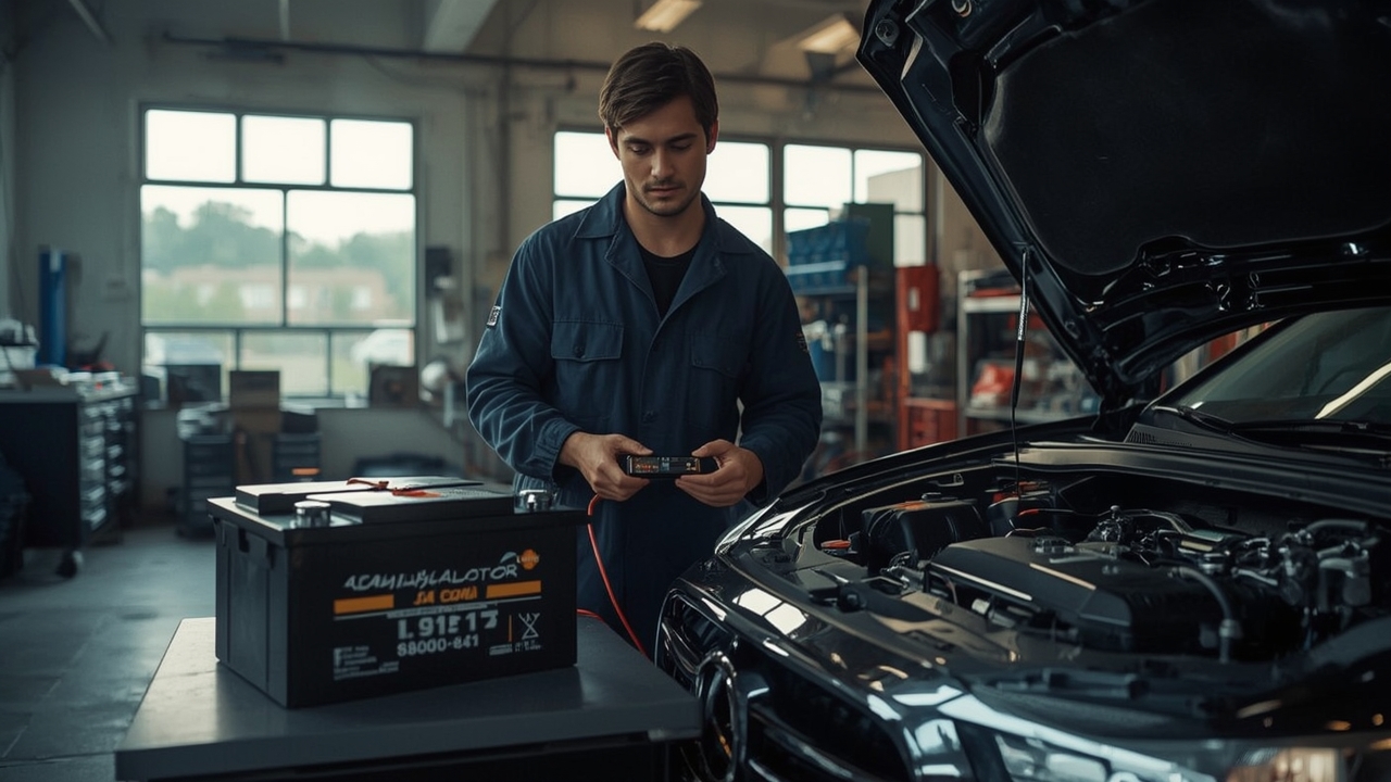 Механик проверява акумулатор
