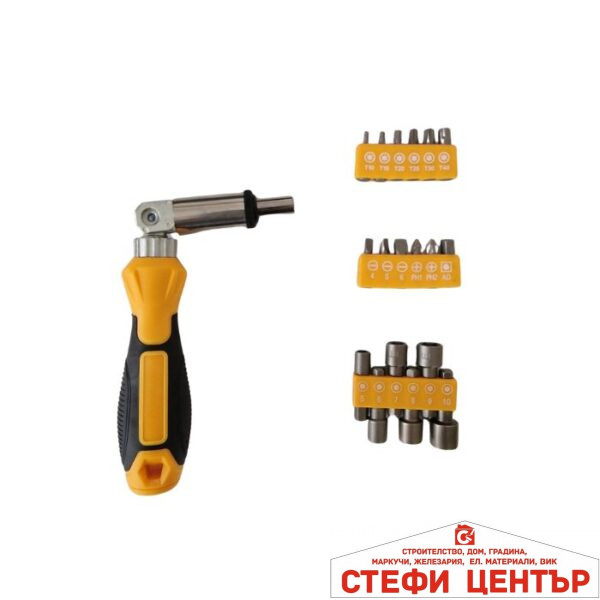 Отвертка с тресчотка PA1292 + накрайници - 19 бр. / к-т